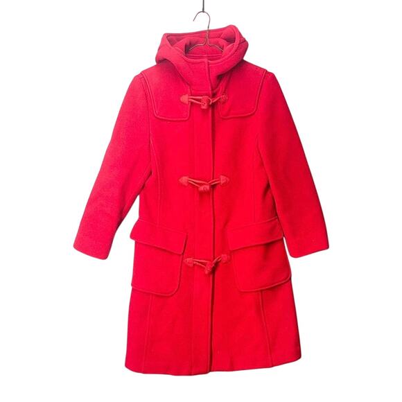 Benetton Wool Duffle Toggle Peacoat Sz S Red Hooded Classic Paddington Bear - Picture 2 of 13